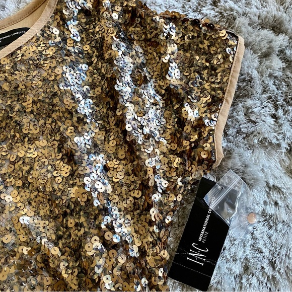INC Champagne Gold Sequin Top NWT Size Small - Picture 5 of 7